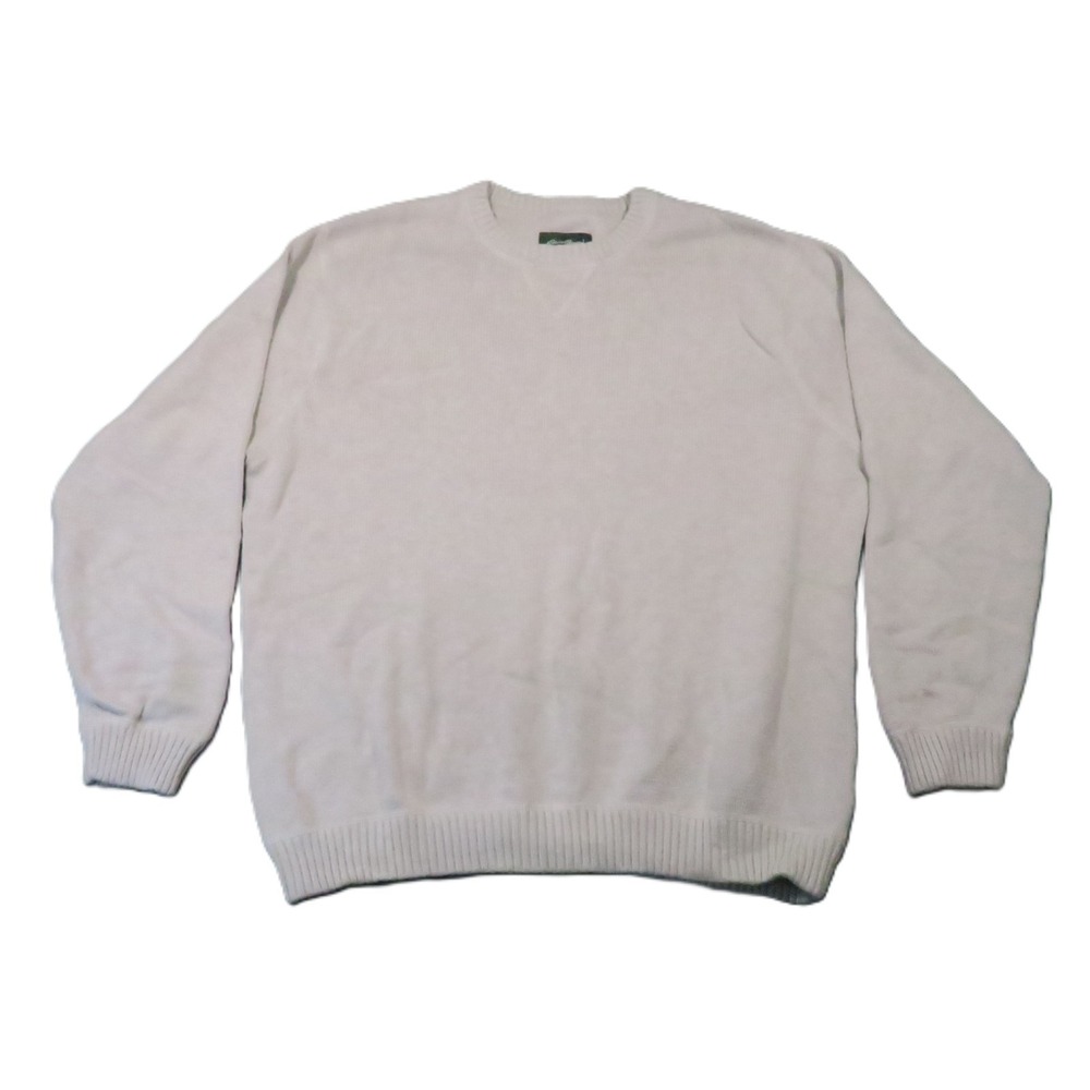 Eddie Bauer Crewneck Sweater Mens XL Beige 100% Cotton Coastal Minimalist Preppy